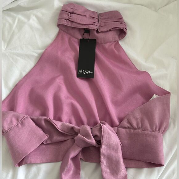 NWT Nasty Gal ‘Satins All the Time’ High Neck Crop Top Size 0 in Lilac - Picture 9 of 10